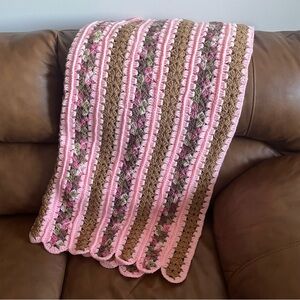 Pink and Olive Green Crochet Blanket